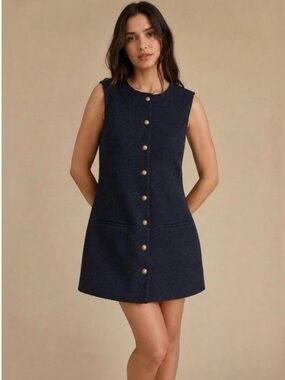 Abercrombie & Fitch Navy Sleeveless Button-Front Mini Dress